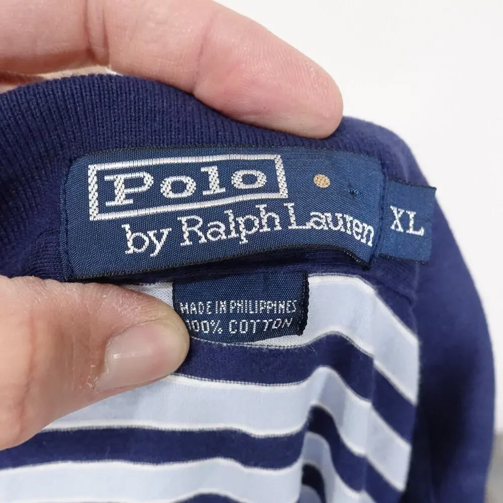 Polo Ralph Lauren‎ Polo Shirt Mens XL Blue White Striped Pocket SOFT TOUCH